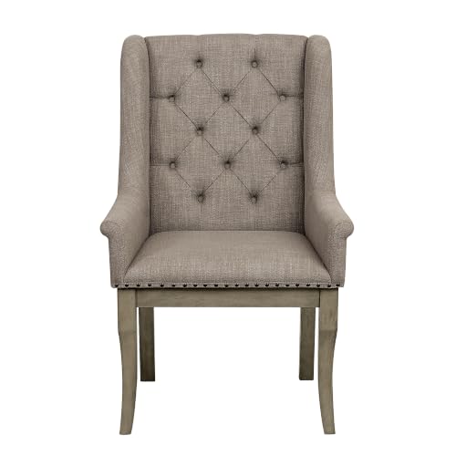 Penau Traditional Dining Arm Chairs, Button Tufted, Antique Gray