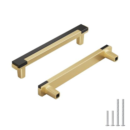 Rergy 25 Pack 3-3/4 Inch Black and Gold Cabinet Pulls Gold Drawer Pulls - color: Black&Gold, size: 3-3/4 Inch Hole Center