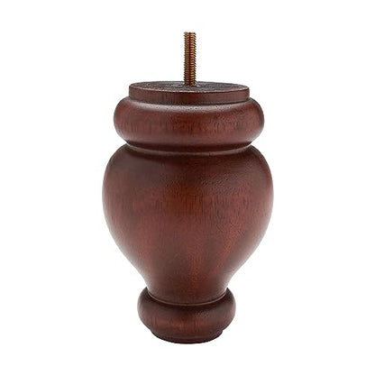 OUTWATER 6 in. H x 4 in. Dia Stained Cherry Solid Hardwood Bun Foot Leg for Furniture 4 Pack with 4 Free Insert Nuts and Drill Bit - color: Cherry