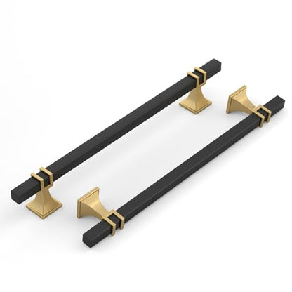 Haliwu Black and Gold Cabinet Pulls 6 Pack 10 Inch, Matte Black Drawer Handles Square 2 Tone Hardware, T Bar Cabinet Pulls for Dresser Bathroom Closet and Cupboard - color: Black and Matte Gold, size: 256mm(10 inch)