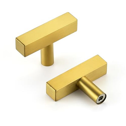 10 Pack Brushed Brass Cabinet Knobs 2 In, Gold Square Bar Hardware - color: Brushed Brass&square Bar