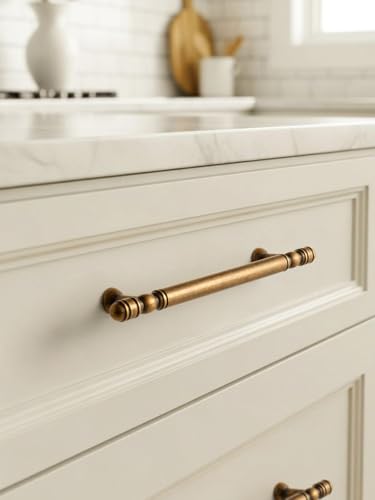 Antique Brass Cabinet Pulls - 5"(128mm) Hole Center Cabinet Hardware,Kitchen Cupboard Bathroom Dresser Pulls Classic Vintage Drawer Handles (10, Antique Brass, 5"(128mm) Hole Centers) - size: 5"(128mm)Hole Centers