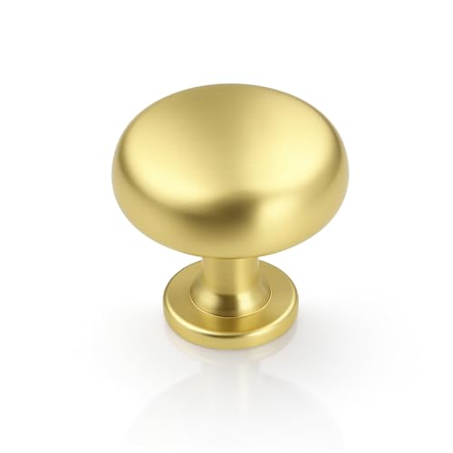 12 Pack Solid Cabinet Knob Brushed Brass Kitchen Drawer Knob,Dresser Knob Brass Furniture Hardware, Diameter:1-1/5" - color: Brushed Brass