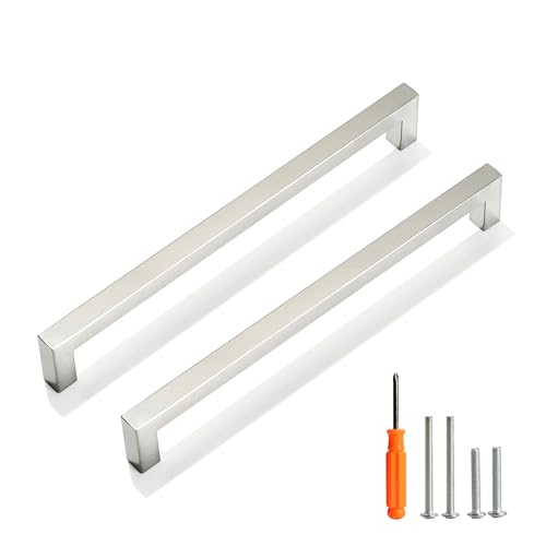 Cabinet Pulls Brushed Nickel Cabinet Handles Square Drawer Pulls, 30 Pack 8-4/5 Inch Stainless Steel Kitchen Door Cupboard Cabinet Handles, Cabinet Hardware Drawer Handles, 224mm Hole Centers - color: Brushed Nickel, size: Two Hole - 8-4/5 inch Hole Cente