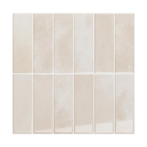 VEELIKE Rectangular Subway Peel and Stick Tile Backsplash Beige Peel and Stick Backsplash for Kitchen 12 Sheets 12''x12'' Self Adhesive Stick on Back Splash Wall Tile Stickers for Bathroom Renters RV - size: Box of 12 Tiles