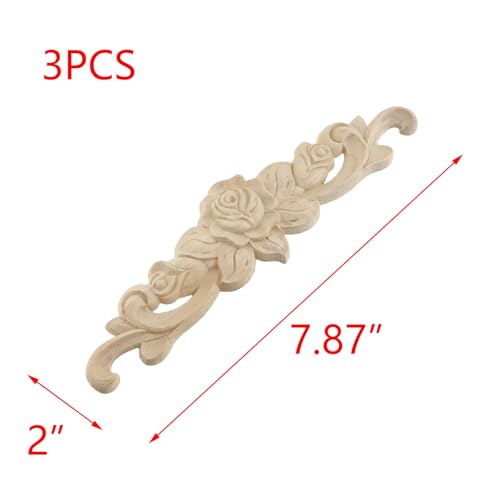 T Tulead Wood Carving Decal Rose Drawer Appliques 3pcs - style: Rose, 7.87"x2", 3pcs