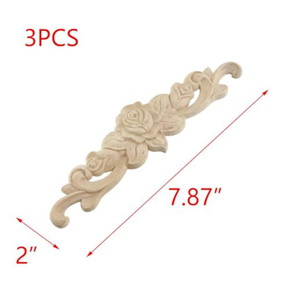 T Tulead Wood Carving Decal Rose Drawer Appliques 3pcs - style: Rose, 7.87"x2", 3pcs