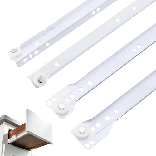 CRASPIRE 2 Pairs 12 Inch Drawer Slides White Coated Steel Drawer Track Removable Replaceable Bottom Mount Rails with Nylon Wheels Cabinet Slide Hardware Side Glides for Dresser Furniture Accessories - size: 11.81x0.71-1.18inch(30x1.8-3cm)