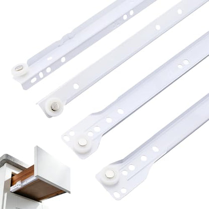 CRASPIRE 2 Pairs 12 Inch Drawer Slides White Coated Steel Drawer Track Removable Replaceable Bottom Mount Rails with Nylon Wheels Cabinet Slide Hardware Side Glides for Dresser Furniture Accessories - size: 11.81x0.71-1.18inch(30x1.8-3cm)