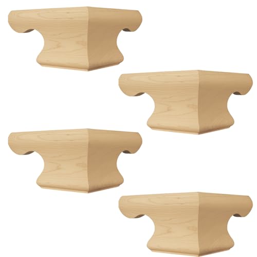Osborne Corner Colonial Ogee Foot in Soft Maple Wood (Set of Four), Replacement Wooden Furniture Foot for Cabinet, Dresser and More, Unfinished and Sanded, Ready to be Finished