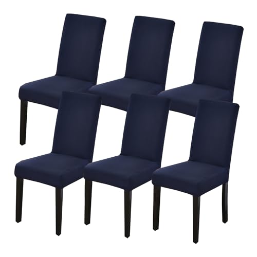 Dining Chair Covers Set of 6, Stretch Spandex Chair Slipcover, Navy Blue Chair Slipcovers, Washable Anti-Dust Chair Seat Cover for Kitchen Dining Room, Wedding Party - color: Navy Blue, size: 6Pcs
