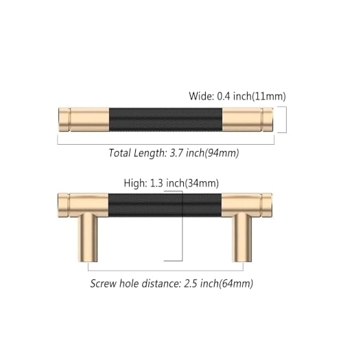 Asidrama 10 Pack 2.5 Inch(64mm) Matte Black and Gold Cabinet Pulls Knurled Cabinet Handles Cupboard Handles Kitchen Cabinet Hardware for Cupboard Drawer Pulls - color: Black-Gold, size: 2.5" Hole Center, style: 10 Pack