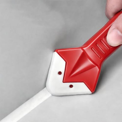 Silicone Caulking Tool 3 in 1 Stainless Steel Head Scraper Caulk Remover Sealant for Kitchen Bathroom Window, Red - color: Red