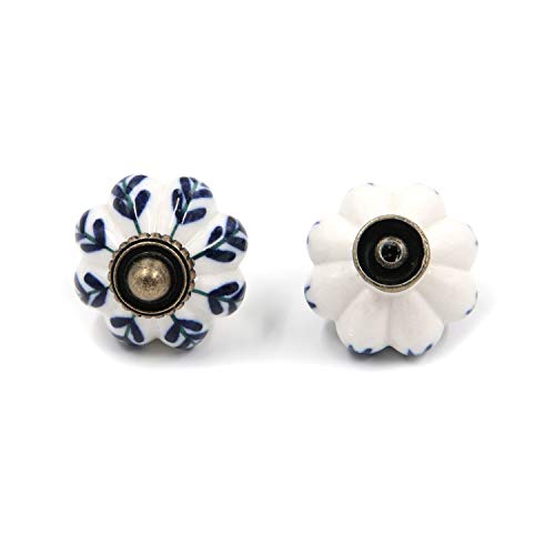Geesatis Ivory & Blue Ceramic Knobs,Pumpkin Knobs,8Pcs,1.3" Cabinet Pulls - color: Blue & White