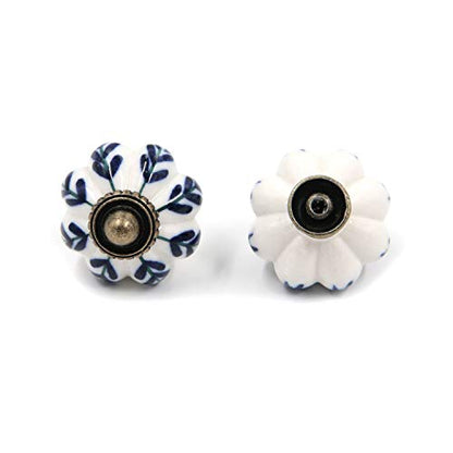 Geesatis Ivory & Blue Ceramic Knobs,Pumpkin Knobs,8Pcs,1.3" Cabinet Pulls - color: Blue & White