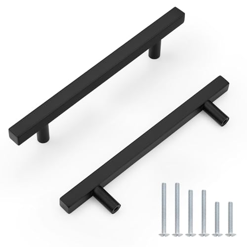 Probrico Matte Black Cabinet Handles & Pulls 5" CC Square 5 Pack - color: Black, size: Hole Center: 128mm(5inch)