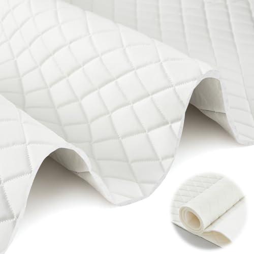 SmoothNovelty 2.1 Yards Diamond Quilted Vinyl Headliner Material 55 in Wide Faux Leather with Foam Backed 2" x 3" Diamonds Pattern Fabric for Car Furniture Upholstery(White) - color: White, size: 2.1 Yards
