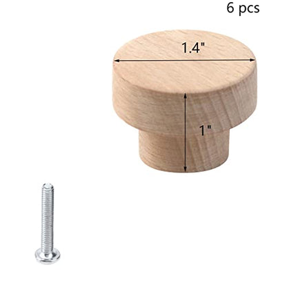 Wealrit 6 Pcs Unfinished Round Wood Cabinet Knobs with Screws