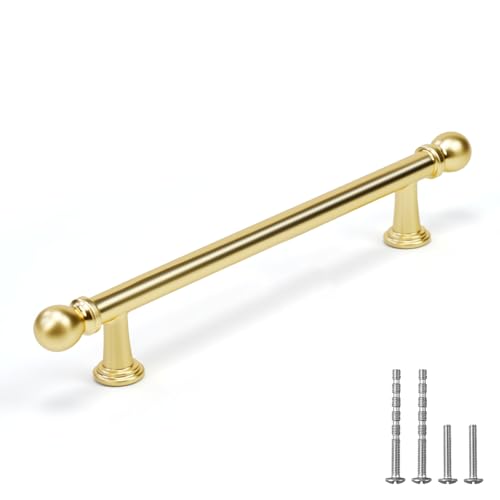 YAGU 6 Pack Brushed Brass Cabinet Handles 5 Inch(128mm) Hole Center Solid Satin Gold Kitchen Drawer Pulls Furniture Hardware for Dresser Cupboard Wardrobe Closet Vanity - color: Brushed Brass, size: 6 Pack, style: 5''/128MM Hole Center