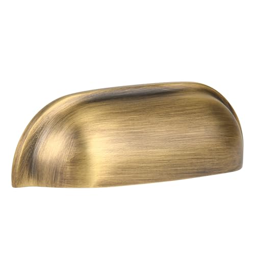 SALISENG Antique Brass Kitchen Cabinet Drawer Cup Pulls 2 Pack, 2-1/2 inch Solid Brass Cup Knobs for Cabinet Cupboard Wardrobe, Classic Dresser Vanity Door Handles, Brass Furniture Hardware Pull - color: Antique Brass, style: 2 Pack