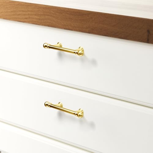 YAGU 6 Pack Brushed Brass Kitchen Cabinet pulls 3 Inch(76mm) Hole Center Solid Satin Gold Dresser Drawer Handles Furniture Hardware for Cupboard Wardrobe Closet Vanity - color: Brushed Brass, size: 6 Pack, style: 3''/76MM Hole Center