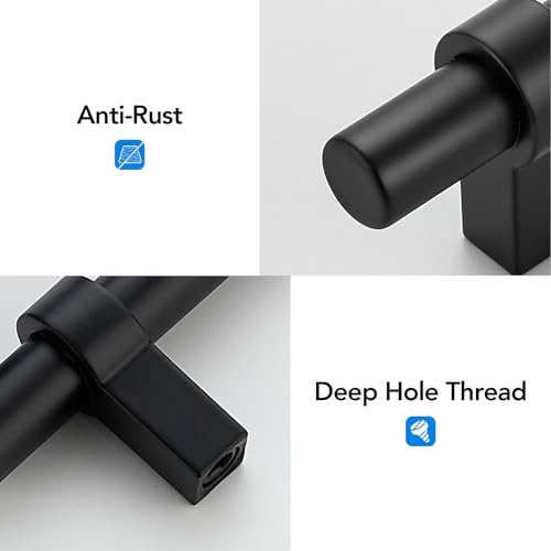 HOME EDIT 10 Pack Black Cabinet Knobs 2 Inch Drawer Knobs Single Hole - color: Black&2T Bar