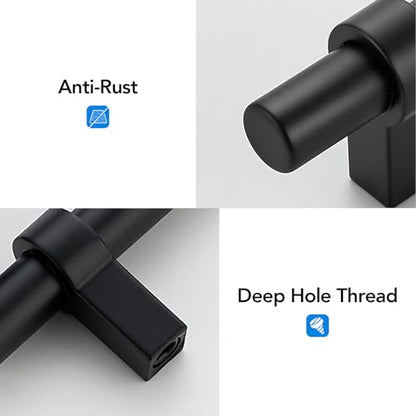 HOME EDIT 10 Pack Black Cabinet Knobs 2 Inch Drawer Knobs Single Hole - color: Black&2T Bar