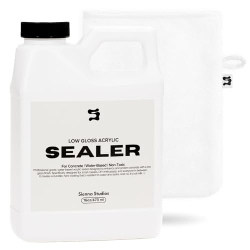 Acrylic Sealer Starter Kit – 16oz Bottle & Microfiber Glove for Concrete & Cement Crafts – Low Gloss, Non-Toxic, Water Resistant – Compatible with Jesmonite - style: Starter Kit