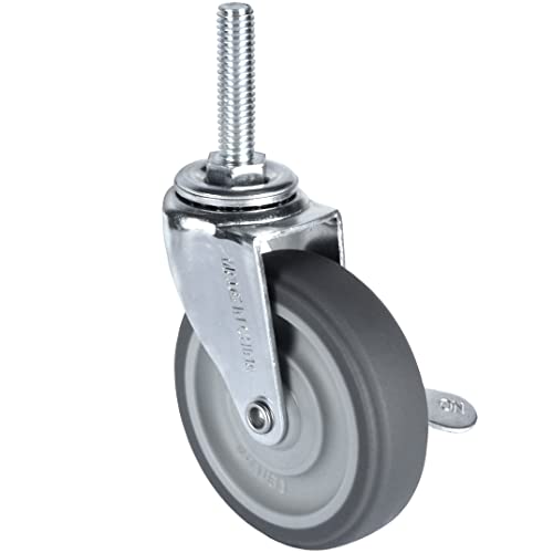Finnhomy Caster Wheels 3 Inch Set of 4 Heavy Duty Threaded Stem Casters 3/8"-16x1-1/2 Swivel Rubber Industrial Castors Locking Wheels for Wire Shelving/Furniture/Carts Load Bearing 720 Lbs Gray - size: 3/8" -16 x 1-1/2" (with Brake)
