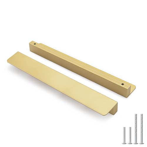 Peaha 10 Pack 10-1/16" Gold Cabinet Handles Finger Edge Pulls for Cabinets - color: Gold, size: 10-1/16" Hole Center