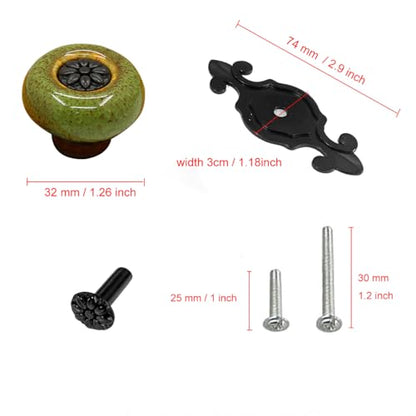 HUAMULAN 10 Pack Ceramic Knobs Leopard Dresser Cabinet Pulls with Backplate - color: HRJ1901-HeiBaoLv-10PACK