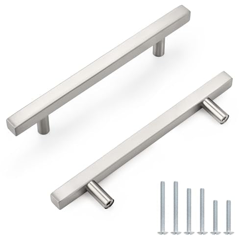 Probrico Brushed Nickel Cabinet Pulls & Handles 5" CC Square 5 Pack - color: Brushed Nickel, size: Hole Center: 128mm(5inch)
