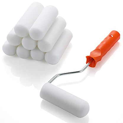 4" Foam Paint Roller Set 12Pack with Frame,Tray High Density Cover