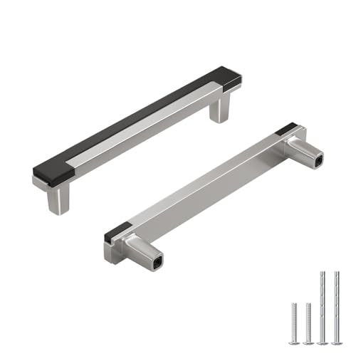 Rergy 25 Pack 3-3/4 Inch Black and Brushed Nickel Cabinet Pulls - color: Black&Brushed Nickel, size: 3-3/4 Inch Hole Center