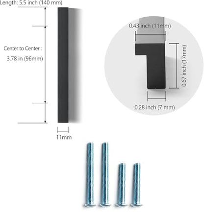 Goo-Ki 12pcs Cabinet Handles Finger Pull, 3-3/4 inch Hole Center Black Drawer Pulls Bar Handle Solid Aluminum Alloy Kitchen Hardware - color: Matte Black, size: 3-3/4 Inch Hole Center