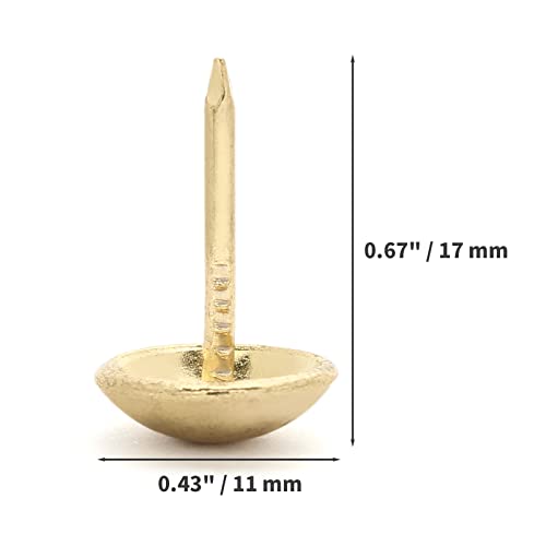 Jiozermi 300 Pcs Gold Upholstery Tacks, 0.43'' Round Head - color: Gold, size: 0.43" x 0.67" / 11 x 17 mm