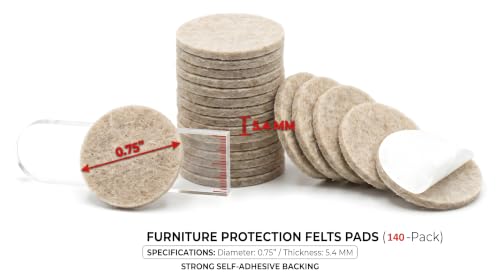 240 Pack Felt Pads for Furniture, 0.75 Inch Self Adhesive Cabinet Cushion Dots, Mini Foam Felt Pads, Self Stick Furniture Protectors for Cabinet Doors, Desks, Drawers and Floors, Oat Beige