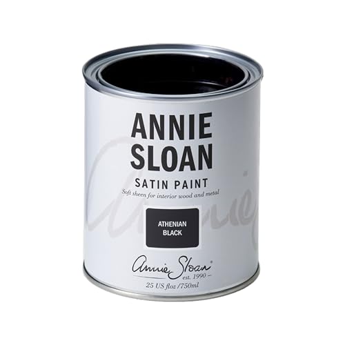 Annie Sloan Satin Paint (Athenian Black, 25 Fl Oz /750 mL). Soft sheen for interior wood and metal. Self-leveling, all-in-one paint with no wax or lacquer required. - color: Athenian Black