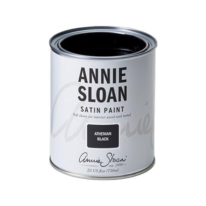 Annie Sloan Satin Paint (Athenian Black, 25 Fl Oz /750 mL). Soft sheen for interior wood and metal. Self-leveling, all-in-one paint with no wax or lacquer required. - color: Athenian Black