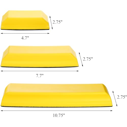 Fasmov Sanding Block Set, 3 Pack Rectangle Auto Body Sanding Block, 10.75", 7.7" and 4.7", Hook & Loop Backing Hand Sander Tools Kit for Woodworking, Furniture and Crafts Polishing, Yellow