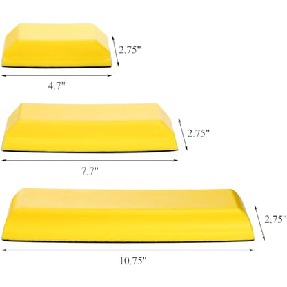 Fasmov Sanding Block Set, 3 Pack Rectangle Auto Body Sanding Block, 10.75", 7.7" and 4.7", Hook & Loop Backing Hand Sander Tools Kit for Woodworking, Furniture and Crafts Polishing, Yellow