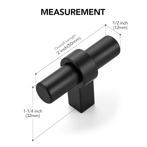 HOME EDIT 10 Pack Black Cabinet Knobs 2 Inch Drawer Knobs Single Hole - color: Black&2T Bar