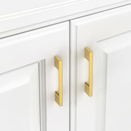 9BUILD 10 Pack Vibrant Brushed Moderne Brass Cabinet Pulls 3 Inch Cabinet Handles Kitchen Hardware Handles for Cabinets Dresser Pulls - color: Vibrant Brushed Moderne Brass, size: 3"/76MM Hole Center, style: 10 Pack