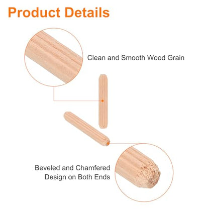 uxcell 300Pcs 1/5" x 1-1/6" Wooden Dowel Pins, Wood Dowels Rods, Furniture Woodworking Grooved Fluted Pin, Wooden Dowels Fluted for Craft, DIY Projects - size: 5 x 30mm
