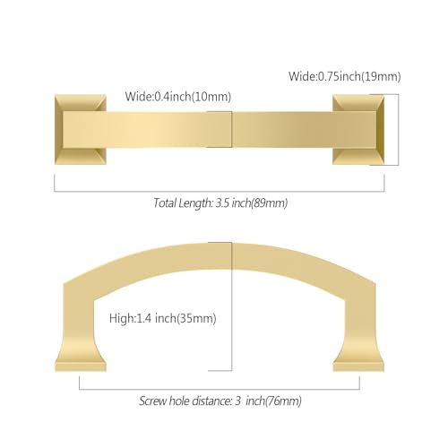 Asidrama 10 Pack 3 Inch(76mm) Brushed Gold Kitchen Cabinet Handles, Cabinet Pulls Kitchen Cabinet Hardware for Cupboard Drawer Pulls - color: Brushed Gold, size: 3" Hole Center, style: 10 Pack