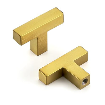 10 Pack Gold Cabinet Knobs 2 Inch Brushed Brass Square Drawer Knobs - color: Brushed Brass&square