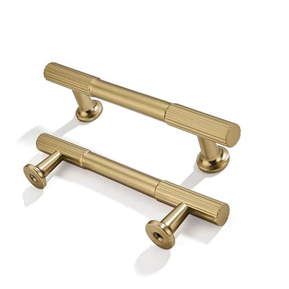 10-Pack 3-3/4 Inch Hole Center Brushed Brass Cabinet Pulls Solid Heavy Duty Cabinet Pull is Suitable for Drawers Dressers Handles Kitchens Bathroom cabinets - color: Brushed Brass, size: 3-3/4 Inch(96mm) hole center