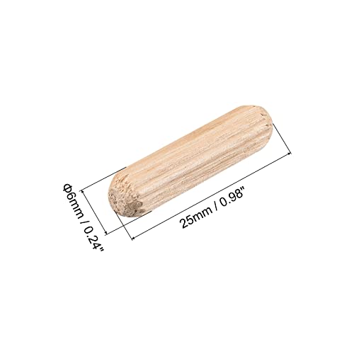 uxcell Wooden Dowel Pins 50pcs 6x25mm(1/4"x1") Fluted Beveled Ends Wood Dowel Pegs Kiln Dried Hardwood for Woodworking Furniture Shelf - size: 6x25mm
