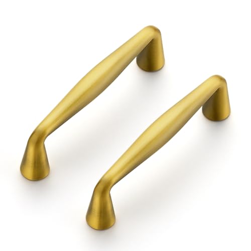 Ravinte Brushed Brass Cabinet Handles Solid Handles,3 Inch,10 Pack - color: Brushed Brass, size: 3 Inches Hole Center