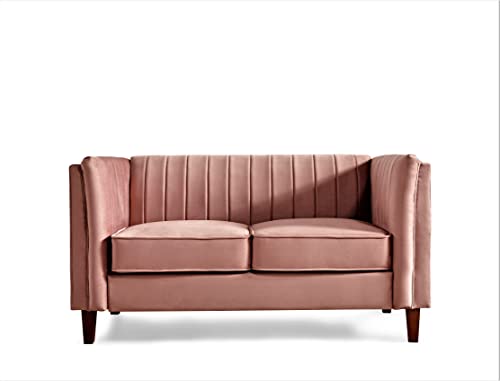 Container Furniture Direct Cavira Luxury Velvet Couch for Living Room with High Density Foam, Soft Fabric Upholstery, Removable Cushions and Solid Wood Legs, 60.2'' Wide Loveseat, Rose - color: Rose, size: Loveseat